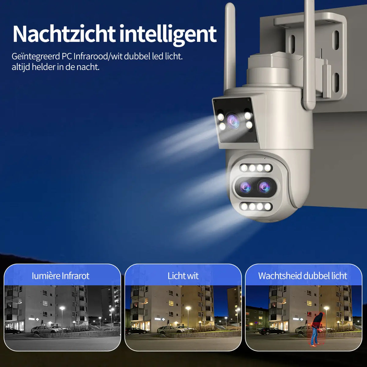 Caméra de sécurité d'extérieur Jooan 2K à triple objectif - Zoom 10x - PTZired IP66 étanche, alerte de mouvement, stockage sur carte 8-256 Go / dans le cloud, alarme avec sirène
