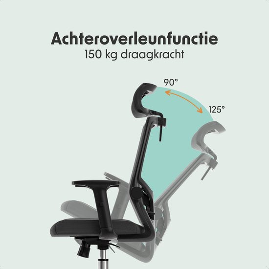 LifeGoods Ergonomic Office Chair - Chaise de bureau - Certifiée NEN et SGS - Adultes - Appui-tête - Noir/Chrome