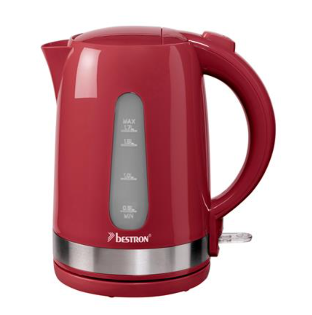 Bouilloire électrique Bestron AWK200SPNR - 1,7 L - 2 200 W - Acier inoxydable/plastique - Rouge