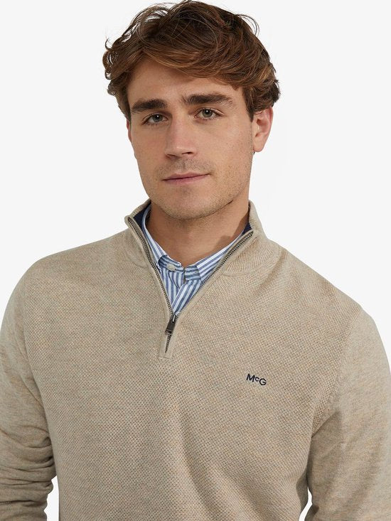 McGregor Half Zip Sweater Merino Wool Structure Sand - Taille S - Hommes - Pulls