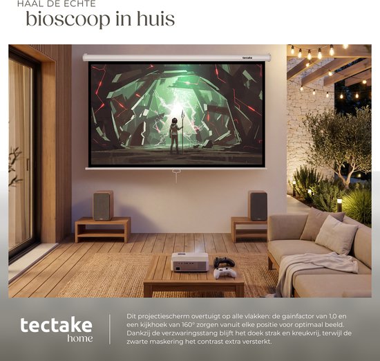 Écran de projection tectake® - 84 pouces (214 cm) - Écran de projection 16:9 - Fixation murale ou au plafond - 4K HD - Enroulable - Déployable - Toile de projection - Écran de présentation - Home cinéma - Matériel de fixation inclus