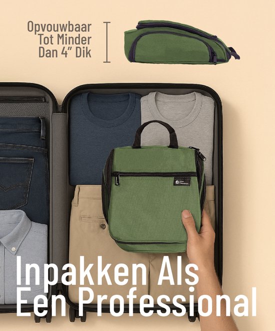 Trousse de toilette D&D Wanderlust avec crochet - Organiseur de voyage de luxe à suspendre avec 10 compartiments - Vert - Unisexe (femmes et hommes) - Capacité de 6 litres - Grande trousse de toilette de voyage à suspendre - Trousse à maquillage