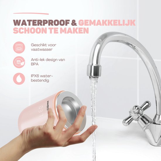 Vulpes Goods® BabyCare - Chauffe-biberon On the Go Pro Max - Chauffe-biberon portable - Chauffe-biberon intelligent - 4 niveaux de température - Sans fil - Rose