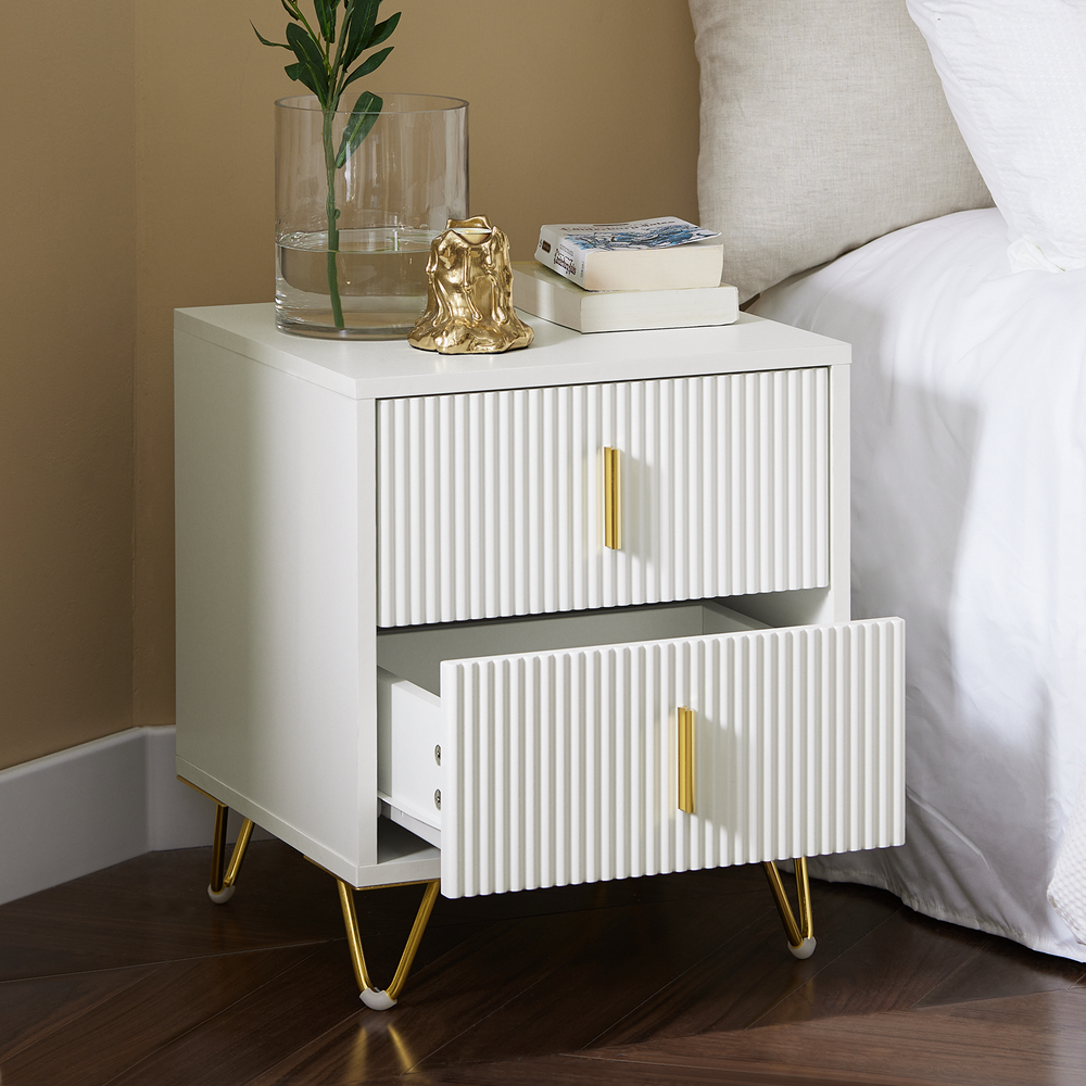 SoBuy Table de chevet avec 2 tiroirs - 40x40x47 cm - Blanc
