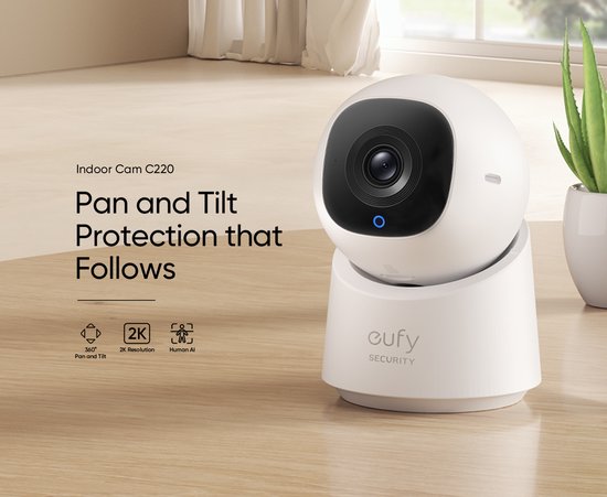 eufy Security - Indoor Cam C220 - Caméra de sécurité avec une résolution 2K et un système PTZ à 360°