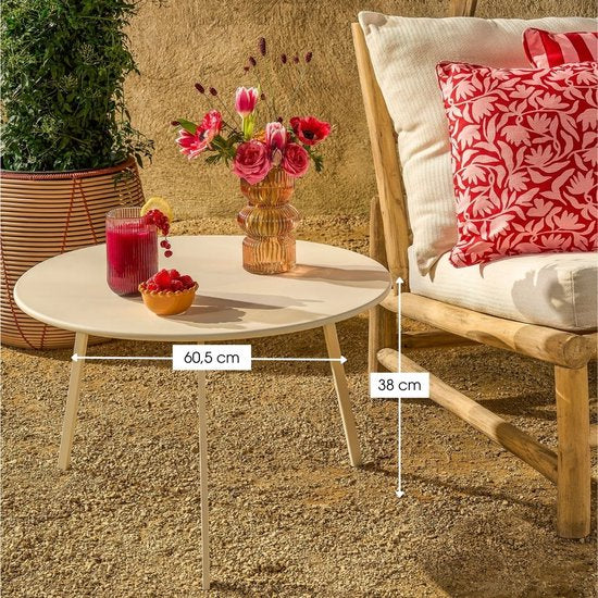 Mica Decorations Seattle : table d'appoint ronde d'extérieur - Table basse - Table de salon d'extérieur - Peut également servir de petite table pour plantes ou de support pour plantes - Métal - 38 x 61 cm - Crème