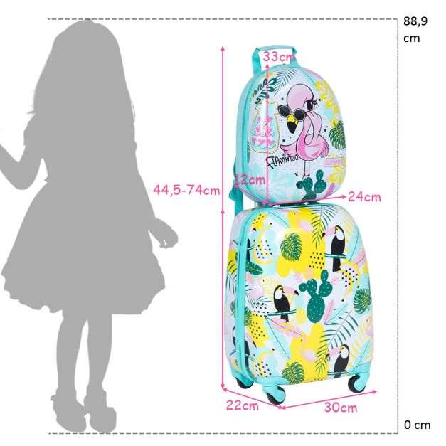 2 Pieces Kids' Luggage Handbag Set with Backpack and Suitcase - 30 X 22 X 44.5-74 CM