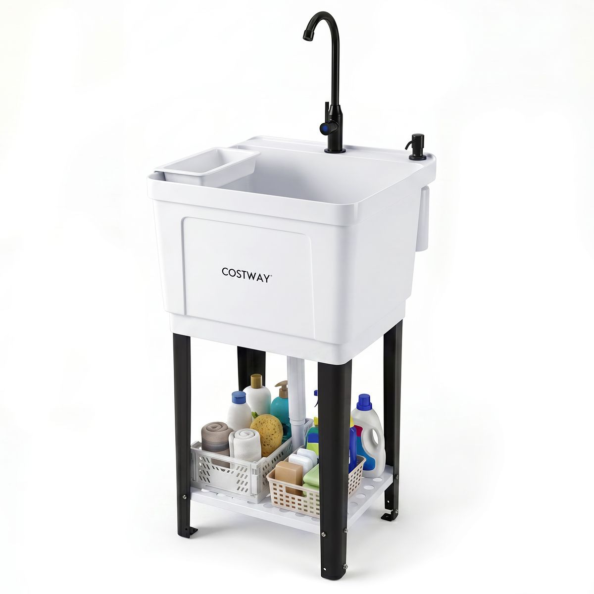Lavabo à poser Coast - carré, en plastique - robinet pivotant à 360° - blanc/noir