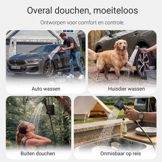 Douche de camping rechargeable avec 2 filtres à eau - 24 douches - 3 réglages (brume, normal, jet puissant) - Douche d'extérieur pour le camping, les chiens, la voiture, le vélo et le camping-car - FLOAT Oasis