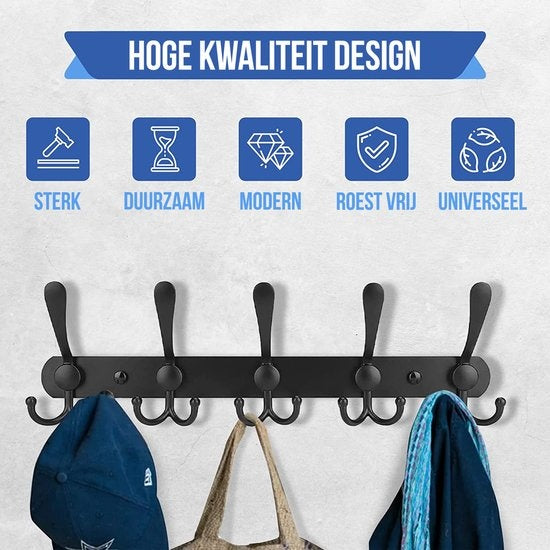 Avalo Porte-manteau mural noir 2 pièces - Porte-manteau avec crochets - Crochets de suspension Porte-manteaux
