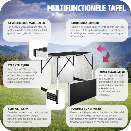 TecTake - Table de jardin en aluminium Table murale Table pliante 300x60 cm