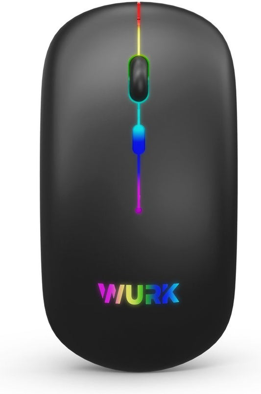 Wurk Wireless RGB Mouse - Rechargeable - Bluetooth 4.0 - 2.4GHz - USB - Sans fil - Souris d'ordinateur - Ordinateur portable - PC - Noir