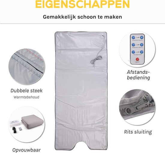 CALMENTA® Couverture infrarouge - Sac de rangement - jusqu'à 80° - 180x80cm - Couverture infrarouge - Télécommande - Thérapie infrarouge - Fibromyalgie - Couverture chauffante - Anti-douleur - Couverture électrique - Couverture de sauna