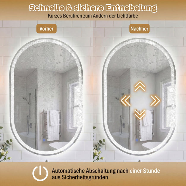 Miroir de salle de bains Coast LED – 80 x 50 cm – Intensité réglable – Anti-buée – Argent
