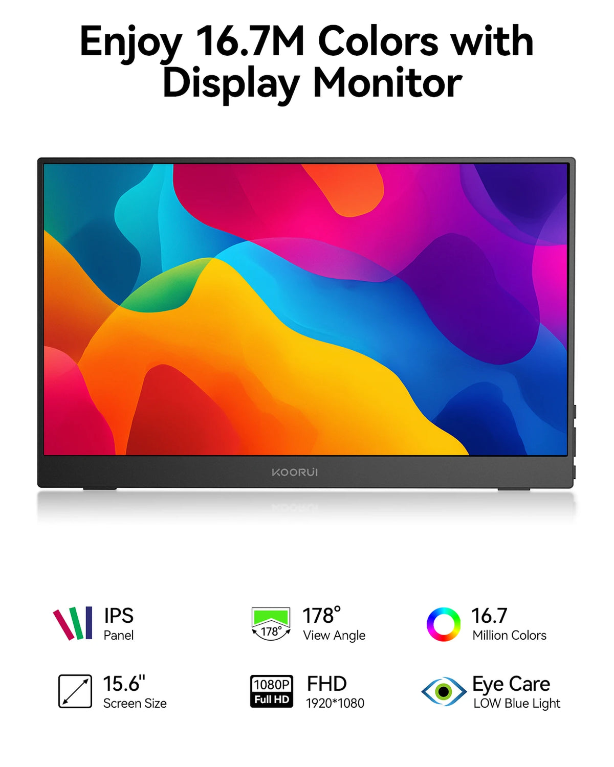 KOORUI E1511A Écran portable - 15,6 pouces - IPS FHD - 60 Hz - Noir