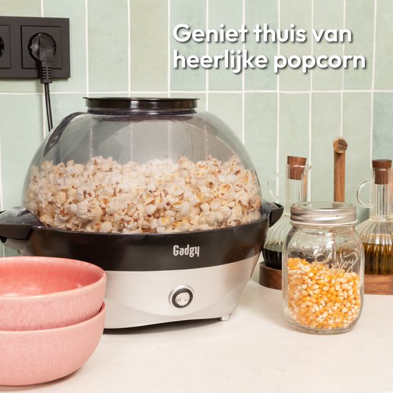Machine à pop-corn ronde Gadgy avec revêtement antiadhésif - Machine à pop-corn silencieuse et rapide - 5 litres - Funcooking pour les fêtes et les enfants - Poêle à pop-corn - Cadeau pour enfant