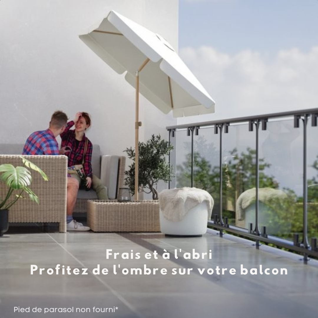 LifeGoods Parasol - Jardin - Parasol de balcon - 200x125cm - 30° inclinable - Imperméable - UPF50+ - Revêtement en bois - Crème
