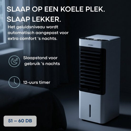 Aironex Aircooler / Refroidisseur d'air – Avec éléments de refroidissement, réservoir d'eau de 5 L, télécommande, minuterie et écran LED – Pour un rafraîchissement agréable – Ce n'est pas un climatiseur portable, mais une alternative efficace sans tuyau