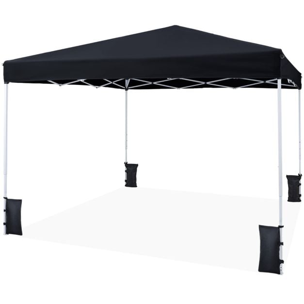 Tente de fête pop-up Coast 290 × 290 cm – Pavillon pliable avec 3 réglages de hauteur, sac de transport, cordes de tension et piquets – Noir