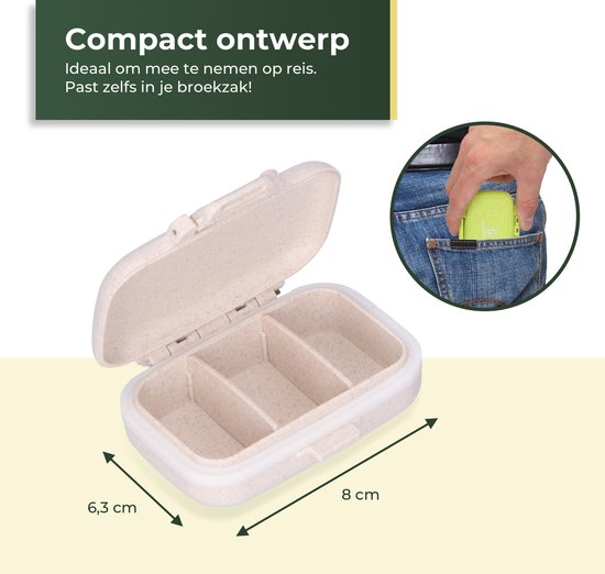 Boîte à pilules Gandria Lot de 4 - Boîte à médicaments avec 3 compartiments amovibles - Boîte de rangement en fibre Bio-Grain - Boîte à médicaments étanche - Boîte de rangement pour pilules et médicaments - Boîte à médicaments 12 compartiments