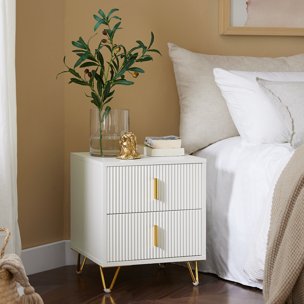 SoBuy Table de chevet avec 2 tiroirs - 40x40x47 cm - Blanc