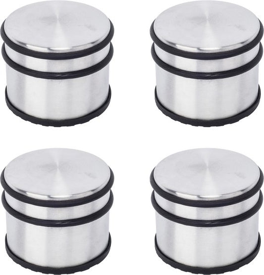 BRASQ Lot de 4 butoirs de porte - Butoir de porte en acier inoxydable avec revêtement antidérapant - 1,1 kg Pour l'intérieur et l'extérieur - Butoir de porte ⌀9 x 7,5 cm