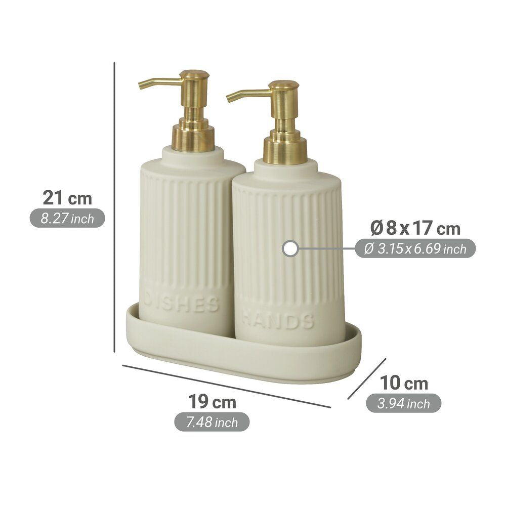Ensemble de distributeurs de savon et de liquide vaisselle WENKO Heidi, couleur crème - 2 x 550 ml - Céramique