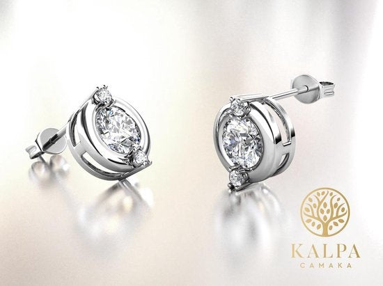 Yolora Boucles d'oreilles pour dames avec cristaux ronds Kalpa Camaka - couleur argent - plaqué or blanc 18K - Cadeau de fête des mères