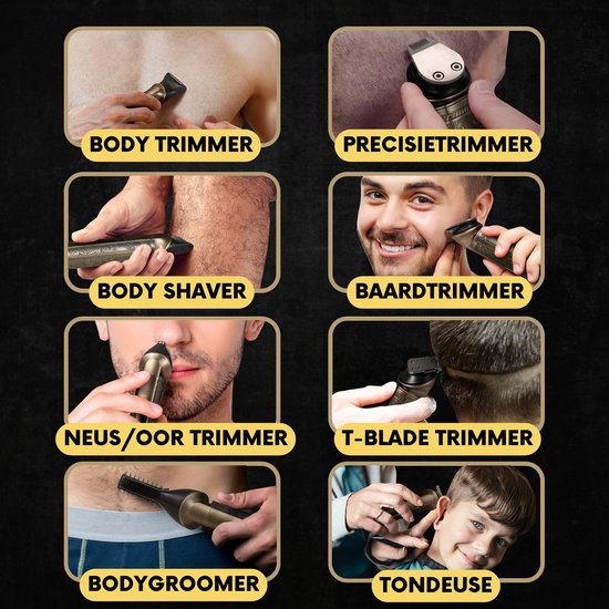 Tondeuse à barbe 8-en-1 pour homme + sac de voyage - Tondeuse pour barbe et corps - 8 accessoires inclus - Tondeuse pour homme - Tondeuse pour homme - Tondeuse à cheveux - Tondeuses - 0.5-15MM - Nez et oreilles - Tondeuse - Machine à barbe - Multigroomer