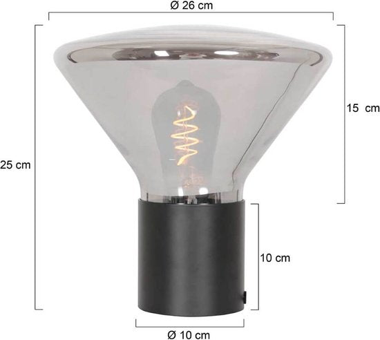 Lampe de table Ambiance 3401ZW noire, 25 cm de hauteur, 26 cm de diamètre, en verre, métal et composants électroniques, Steinhauer, design contemporain pour usage intérieur