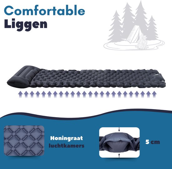 Vertrex Inflate-X1 Matelas de couchage avec pompe intégrée - Lit gonflable - 1 personne - Bleu marine