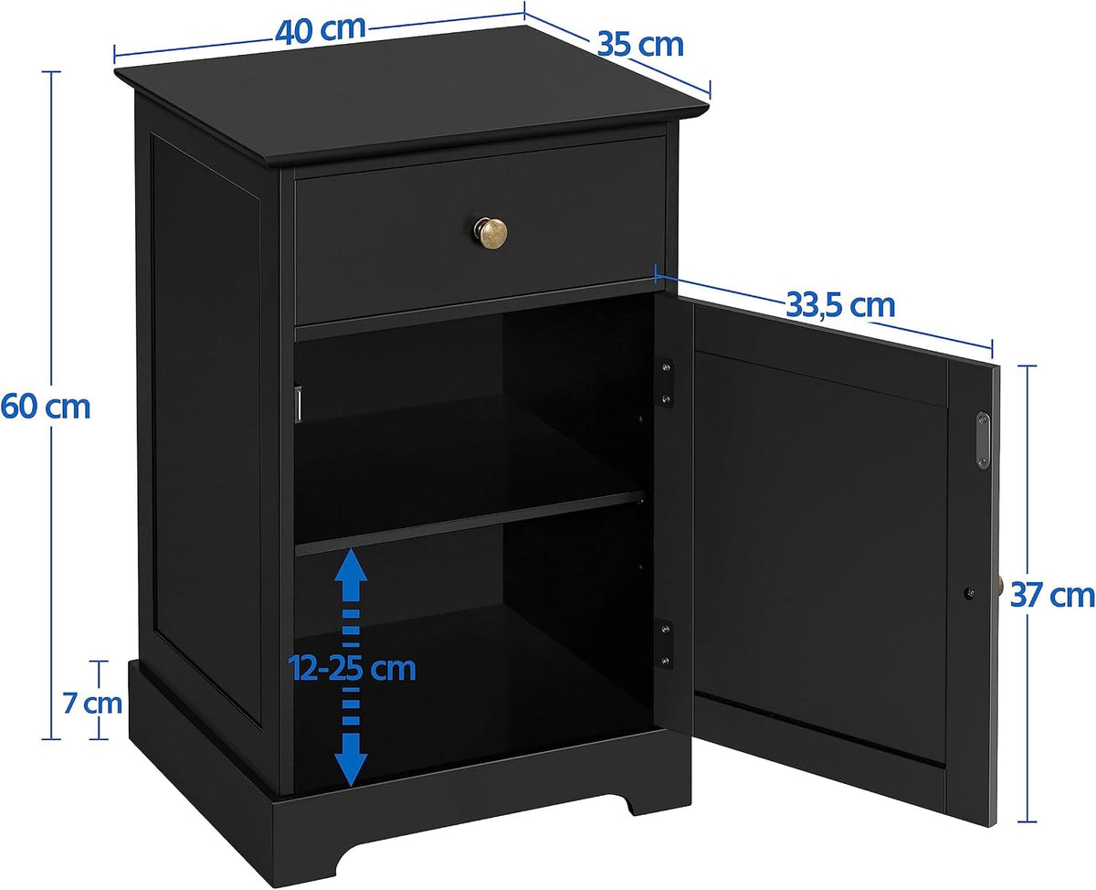 Table de chevet Yaheetech - Noir - 40 x 35 x 60 cm - Avec tiroir et étagère réglable