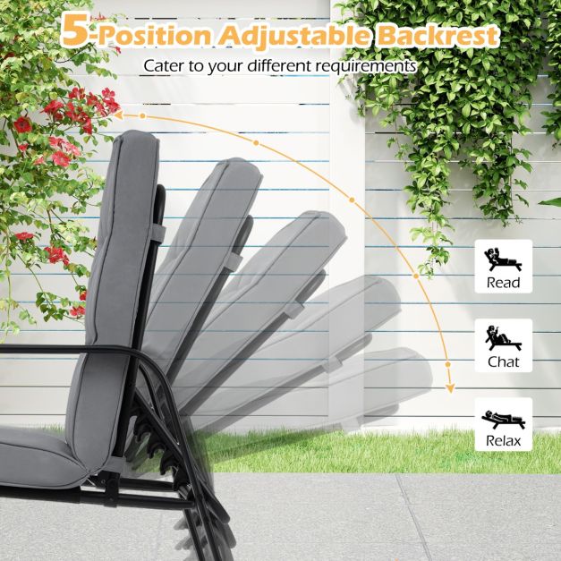 Coast Terrace Chairs Set of 2 - Adjustable - Cushions - Metal - Grey/Black