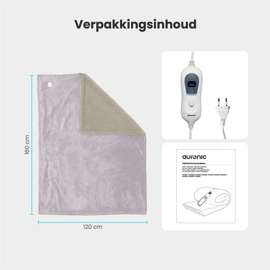 Couverture électrique Auronic - Couverture chauffante - 1 personne - 3 niveaux de chaleur - avec minuterie - 160 x 120cm - Rose