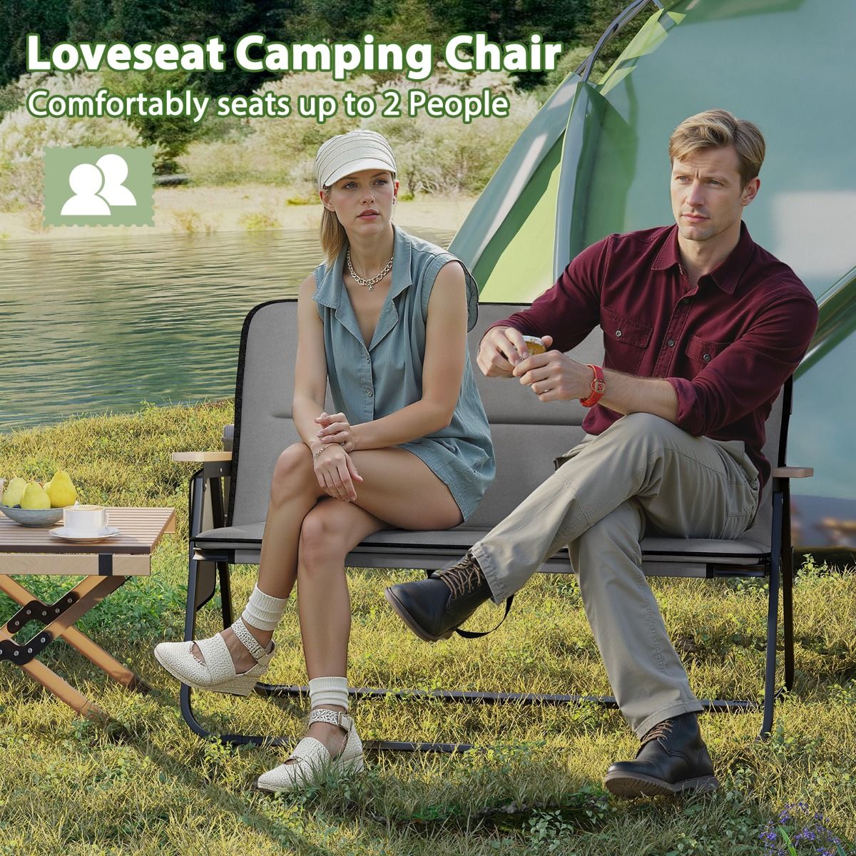 Chaise de camping double Coast - pliable - coussin amovible - gris