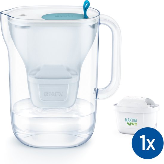Carafe filtrante BRITA Style cool - 2,4 L - Bleue - Avec 1 cartouche filtrante MAXTRA PRO Pure Performance - Emballage durable