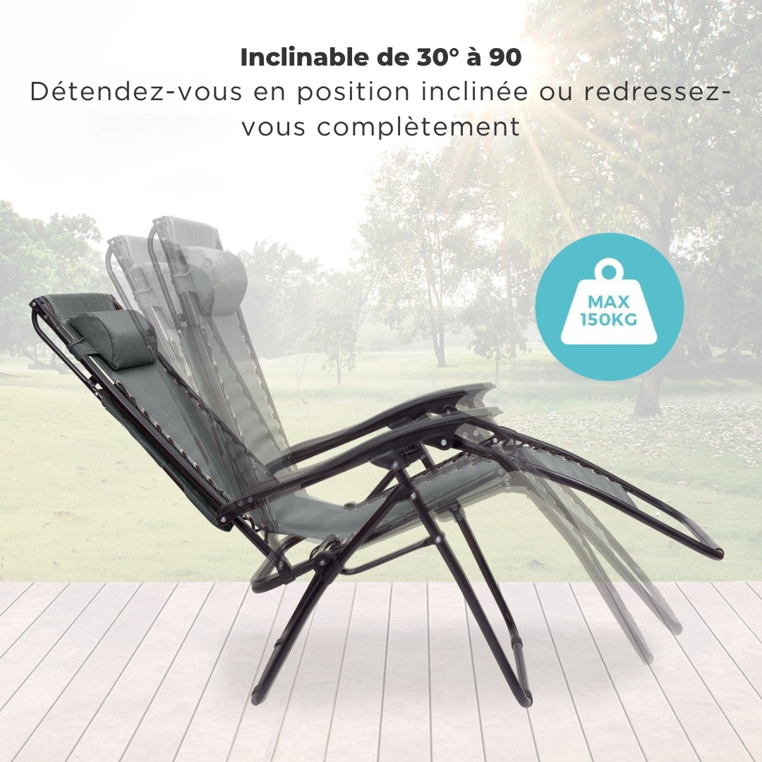 LifeGoods Chaises de jardin pliables - parasol réglable - 2 pièces - max 150kg - Gris foncé