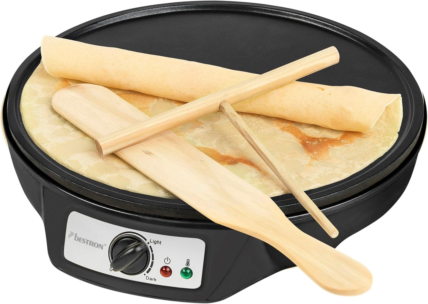 Crêpière Bestron Ø 30 cm - Crêpière avec distributeur de pâte et spatule à crêpes - Revêtement antiadhésif - 1 000 watts - Noir