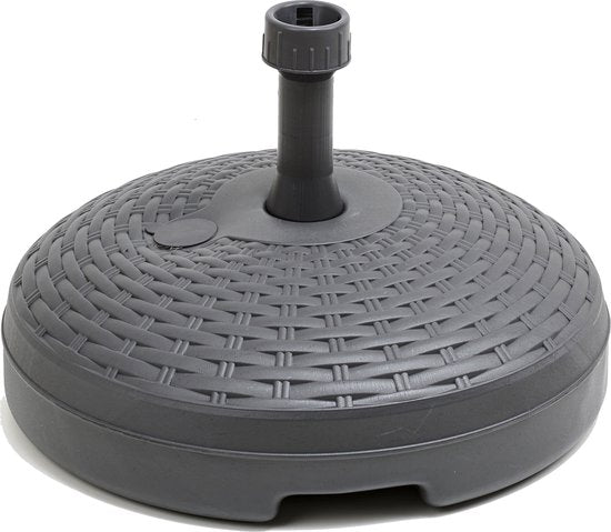 Pied de parasol aspect rotin - rond - gris anthracite - D45 cm - 20 litres - plastique - remplissable