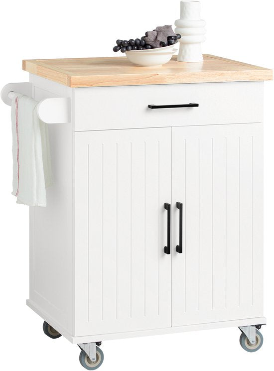 SoBuy FKW119-WN Chariot de cuisine - Chariot de cuisine blanc avec roues et bois