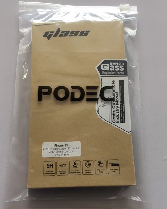 Podec 2x Privacy Screen Protector and 2x Camera Lens Protector for iPhone 13 - Toughened Protective Glass - Transparent and Scratch Resistant - Tempered Glass Screen Cover