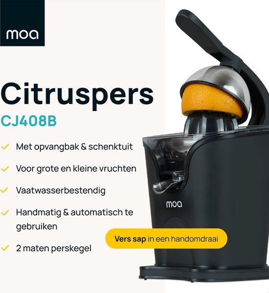 MOA Presse-agrumes - Presse-agrumes - Presse-orange électrique - Presse-citron - 2 cônes de pressage - Noir - CJ408B