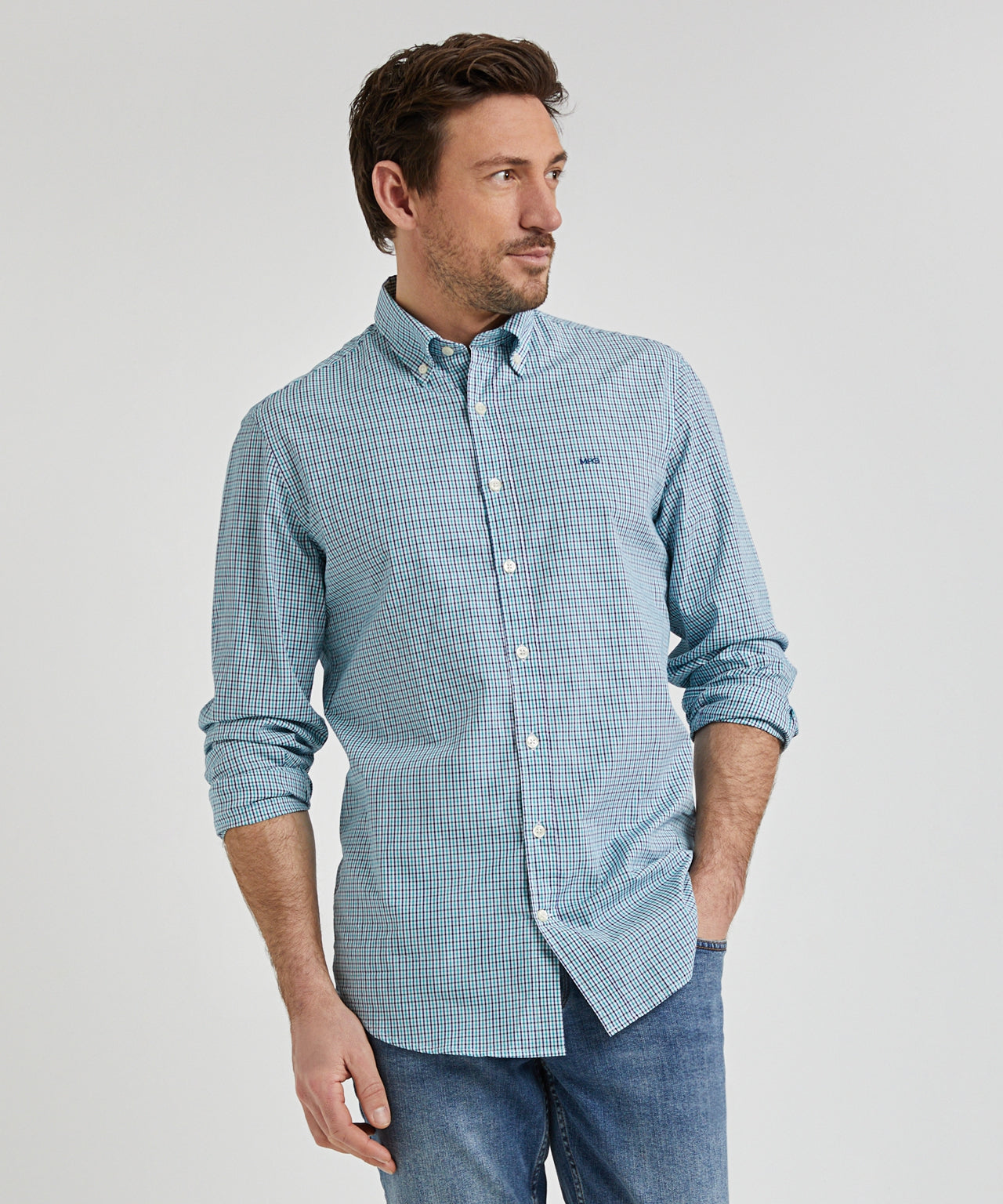 Chemise McGregor à petits carreaux - Aqua - Taille L