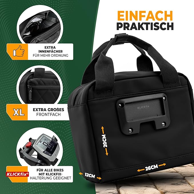 MIVELO Sacoche pour guidon - Déperlant & compatible Klickfix - 7 litres - Noir