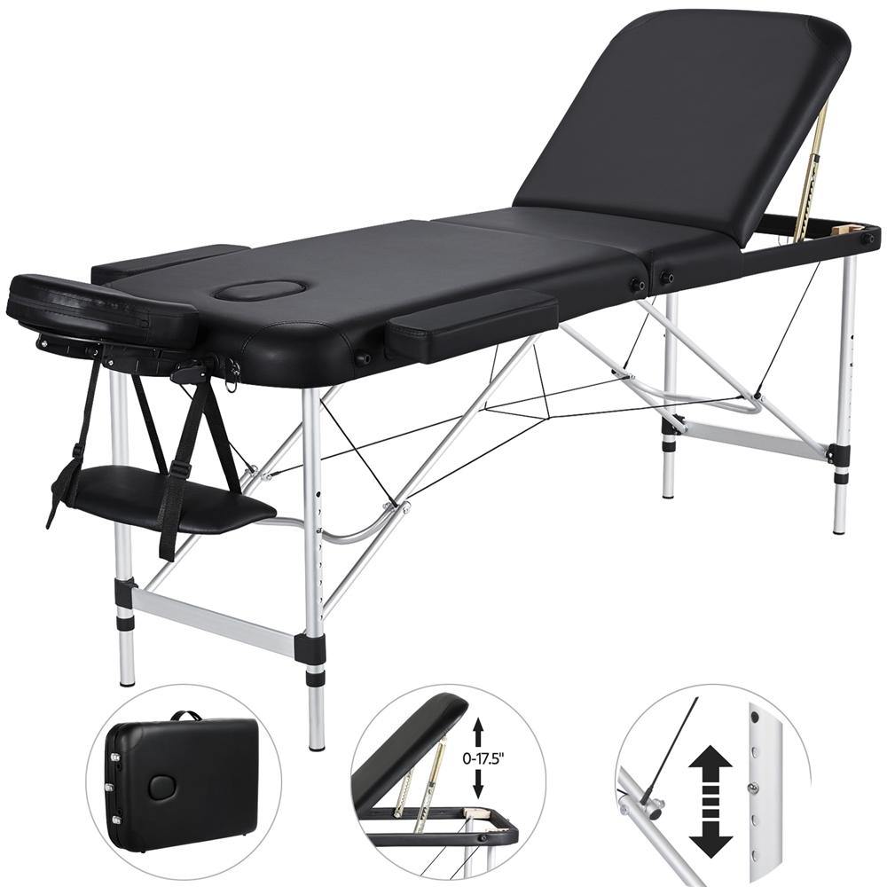 Table de massage professionnelle Yaheetech, pliable en 3 parties, avec appui-tête, accoudoirs et dossier en aluminium