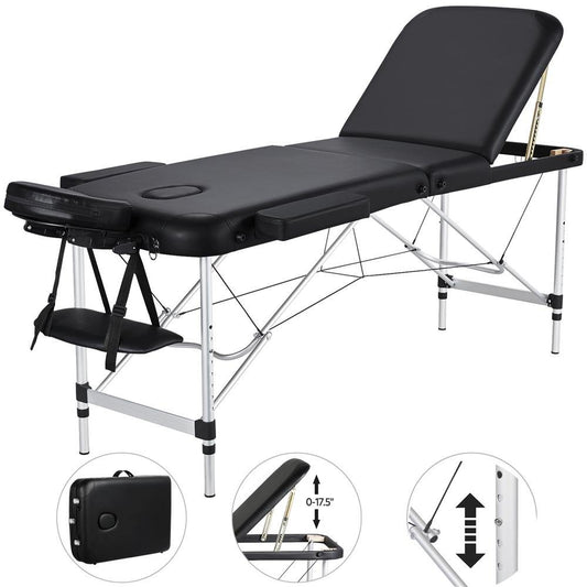 Table de massage professionnelle Yaheetech, pliable en 3 parties, avec appui-tête, accoudoirs et dossier en aluminium