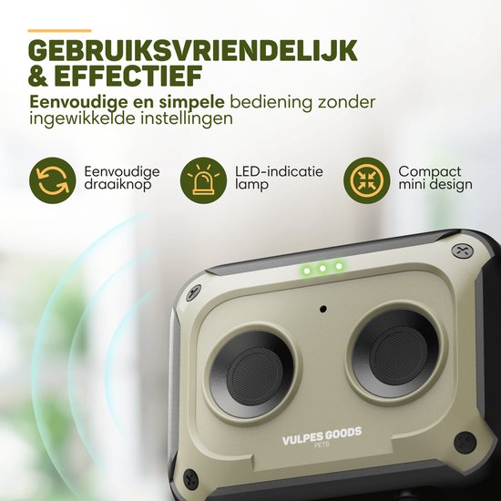 Vulpes Goods® Pets Anti Barking Device MINI PRO - Ultrasons - Rechargeable et fonctionnement automatique - Pour tous les chiens - Étanche - 2 haut-parleurs puissants - Pas de choc - Intérieur et extérieur