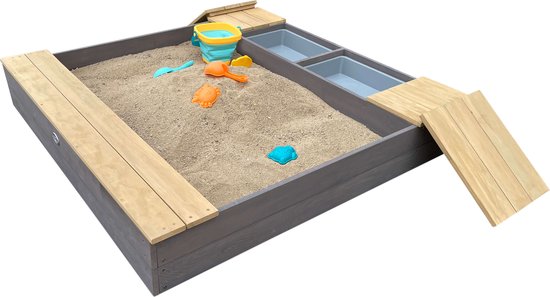 Bac à sable AXI Evy avec bacs à eau et espace de rangement Gris/marron - Kit d'accessoires inclus
