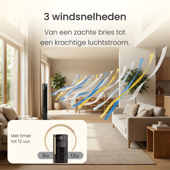 Ventilateur silencieux avec télécommande - Ventilateur colonne sans pales avec minuterie et 3 vitesses de ventilation - Chambre à coucher - Économe en énergie (60 W) - Noir mat - JAP Appliances Toronto S