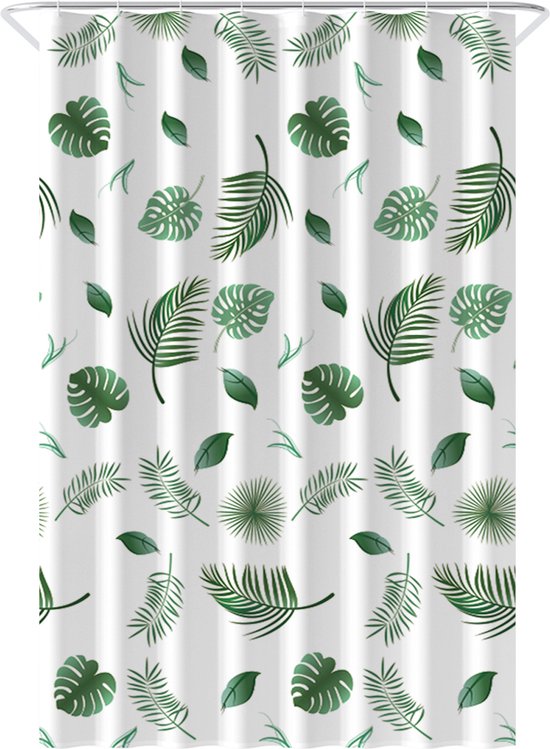 Loti Living Rideau de douche anti-moisissure - Feuilles - Anneaux inclus - Imperméable - Polyester - Rideau de douche 120x200 cm